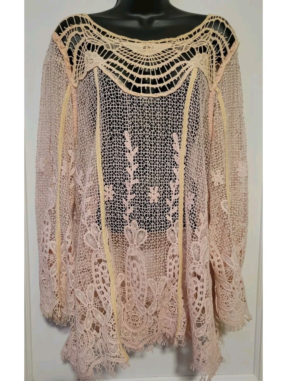Pretty Angel Lace M Tunic Boho Gypsy Stevie Nicks Sheer Long Sleeve Coachella
